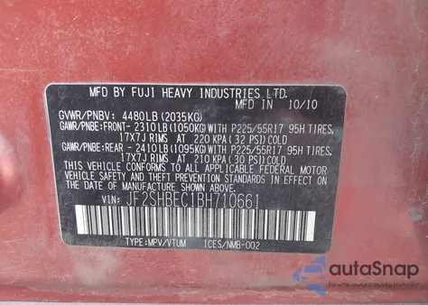 2011 Subaru Forester 2.5X Limited from USA, damaged, VIN JF2SHBEC1BH710661